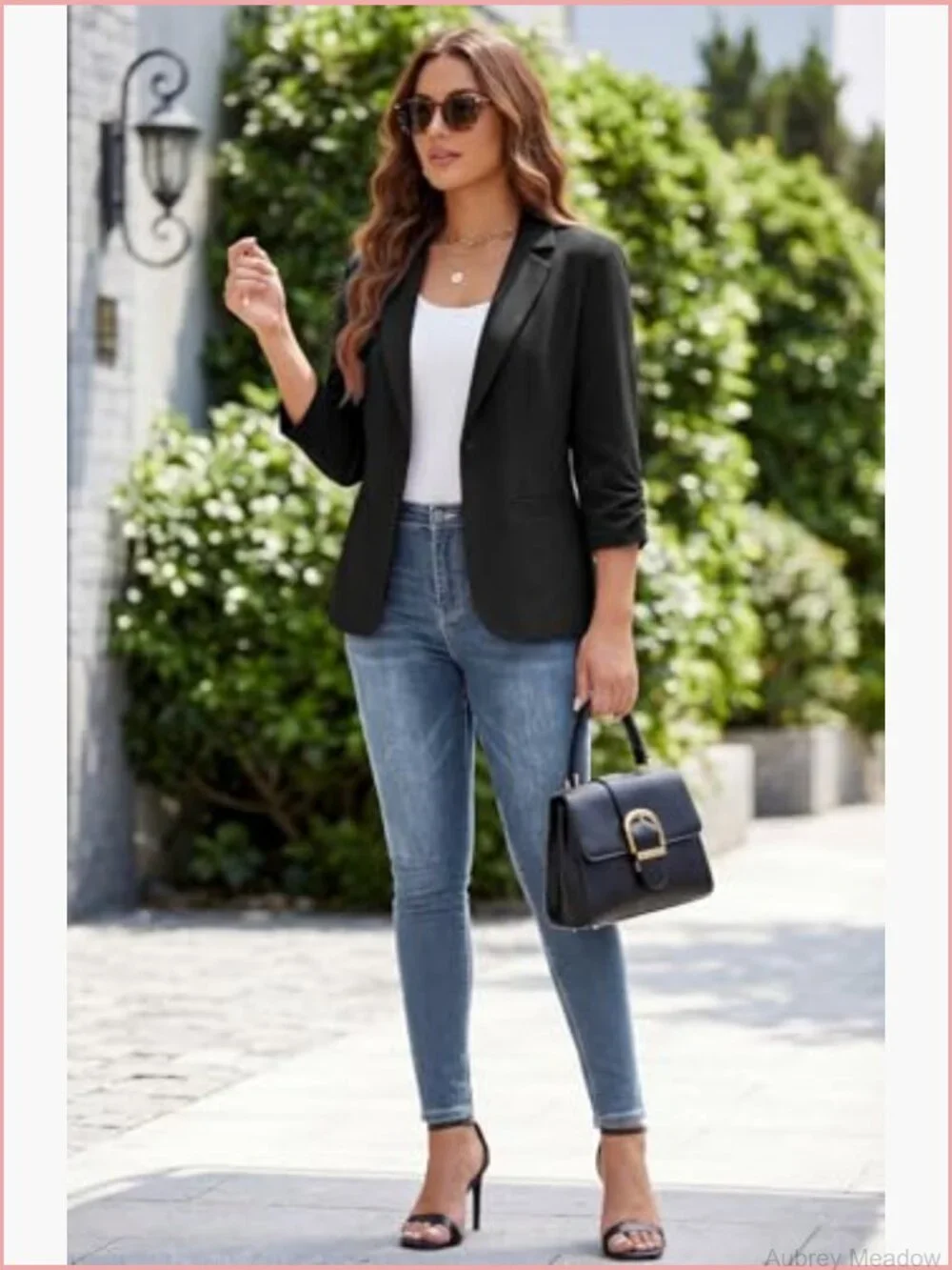 3/4 Sleeve Slim Fit Work Blazer Lapel Jacket Lined Pockets Shoulder Pads